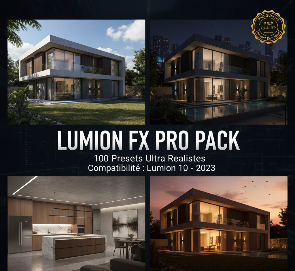 LUMION FX PRO PACK – 100 Presets Ultra Réalistes (Lumion 10 → 2023)